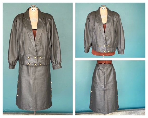 Leather Skirt Suit Womens Leather Skirt Jacket Mid
