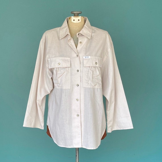 80s Retro Beige Button Up Work Shirt 80s Clothes … - image 2