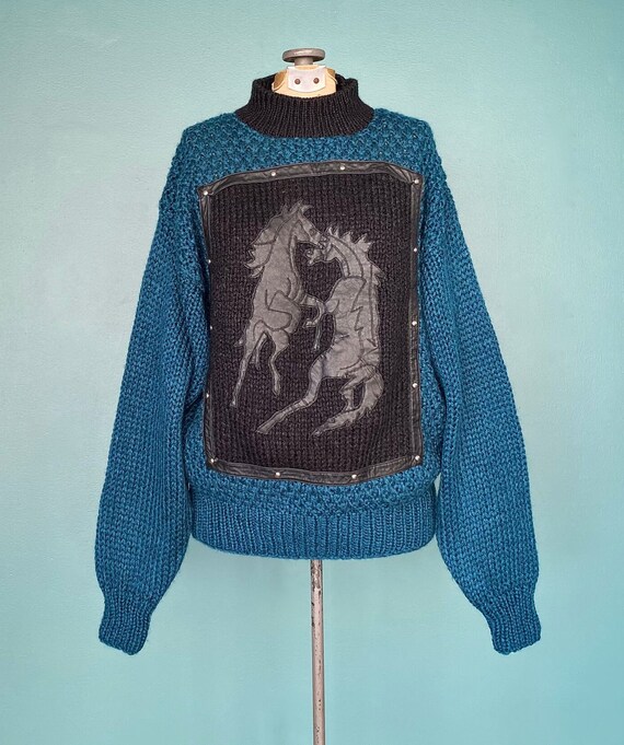 Blue Sweater Horse Sweater 80s Sweater Novelty Sw… - image 4