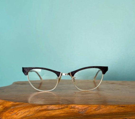 Vintage Cat Eye 50s Black Eyeglasses Retro Eyegla… - image 1