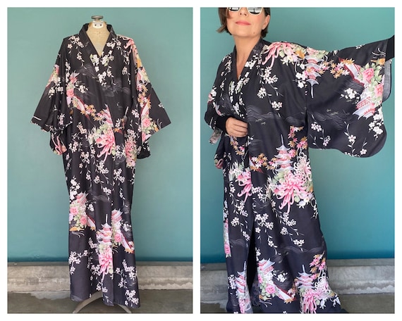 Japanese Kimono Floral Kimono Long Kimono Cotton … - image 1