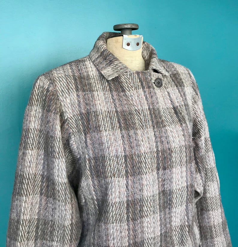 80s Plaid Wool Coat Double Breasted Coat TaraLynEvansStudio