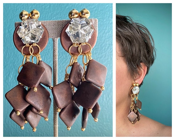 80s 90s Statement Pierced Earrings Chandeliers Jeweled Beads Extra Long Dramatic Earrings