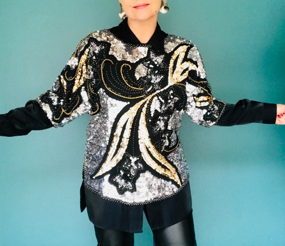 80s Sequin Beaded Top Vintage Beaded Top, TaraLynE