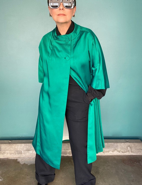 Vintage 60s Green Satin Duster Coat TaraLynEvansS… - image 4