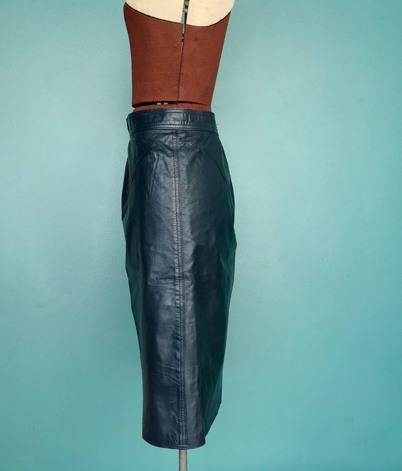 Vintage 80s Blue Leather Pencil Skirt Leather Ski… - image 6