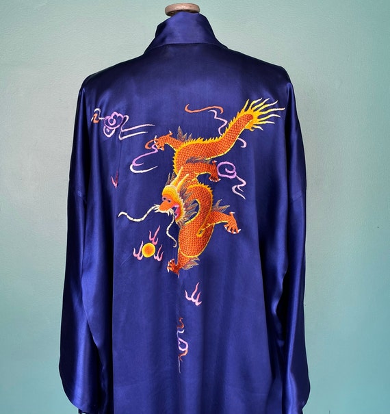 Blue Robe Satin Robe Kimono Robe Embroidered Robe… - image 6