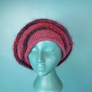 Beret Pink Beret Slouchy Beret Hat Knit Beret Vintage Beret Winter Beret Knit Hat Beret Hat Knit Hat Women Knitted Hat TaraLynEvansStudio image 7