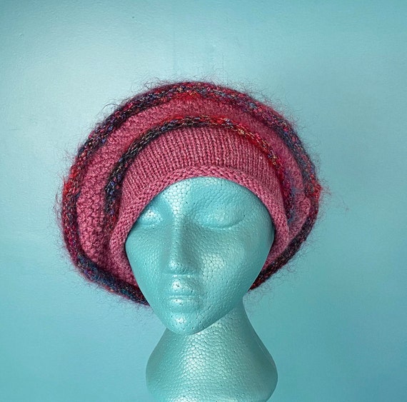 Beret Pink Beret Slouchy Beret Hat Knit Beret Vin… - image 7