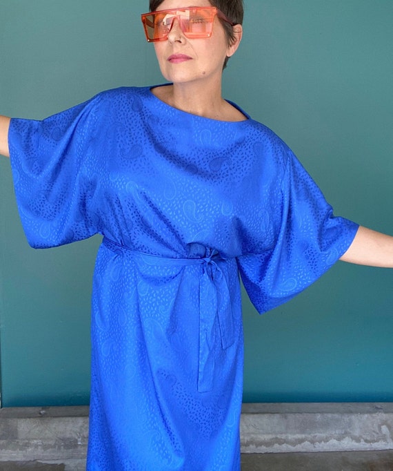 70s Blue Belted Vintage Shift Dress TaraLynEvansS… - image 3