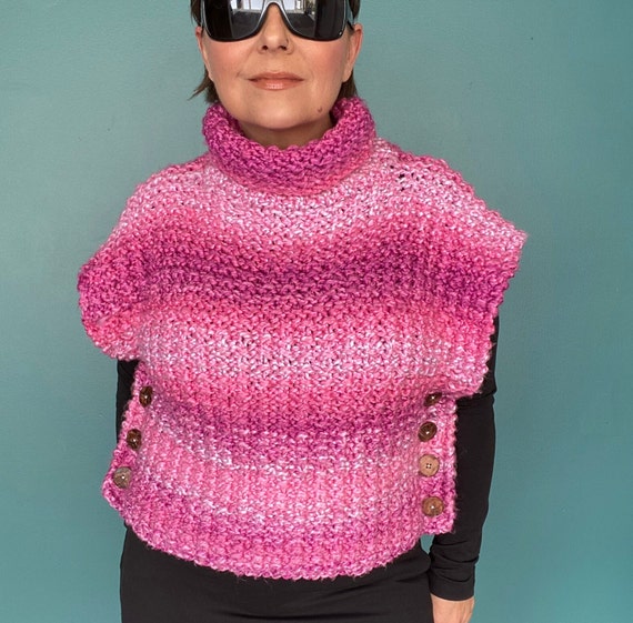 Pink Turtleneck Crochet Sweater Vest Vintage Swea… - image 2