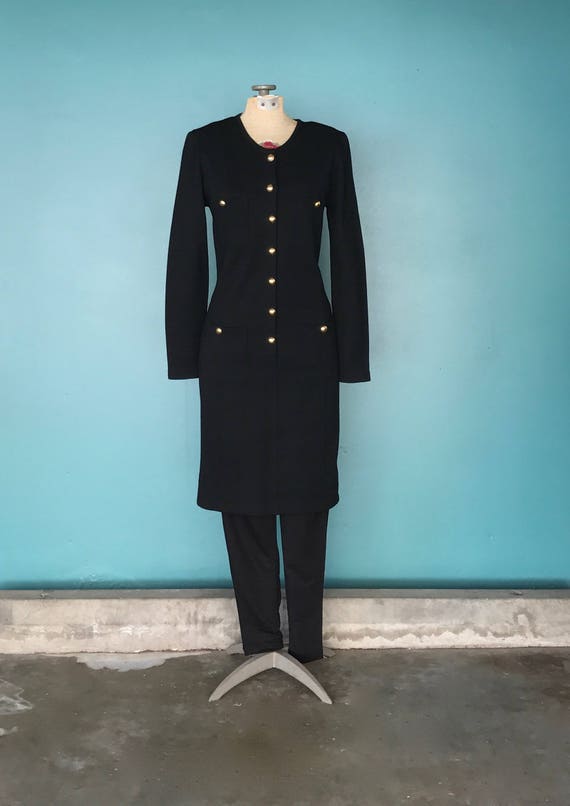 Black Sweater Dress 80s Wool Shirt Dress, TaraLynE
