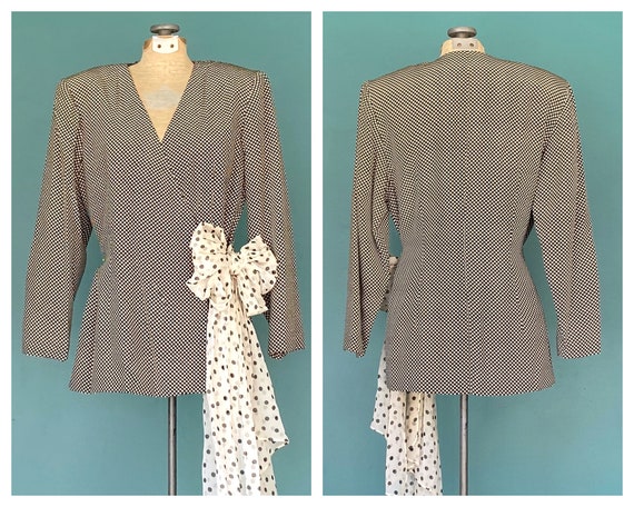 Vintage 80s Polka Dot Wrap Silk Blazer TaraLynEva… - image 2