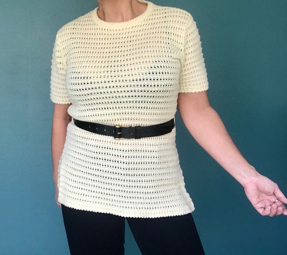 Crochet Top Retro Top Women Crochet Shirt Mesh To… - image 3