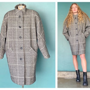 80s Plaid Wool Coat Double Breasted Coat TaraLynEvansStudio