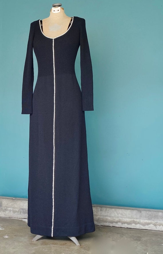 Vintage 70s Black Knit Long Sweater Dress TaraLyn… - image 3