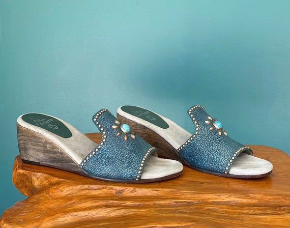 Calleen Cordero Blue Leather Wedge Sandals Boho S… - image 3