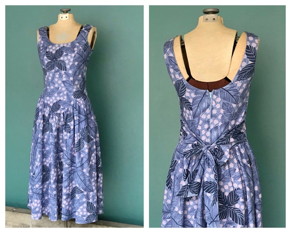 Vintage 80s Tropical Floral Sun Dress Sleeveless B