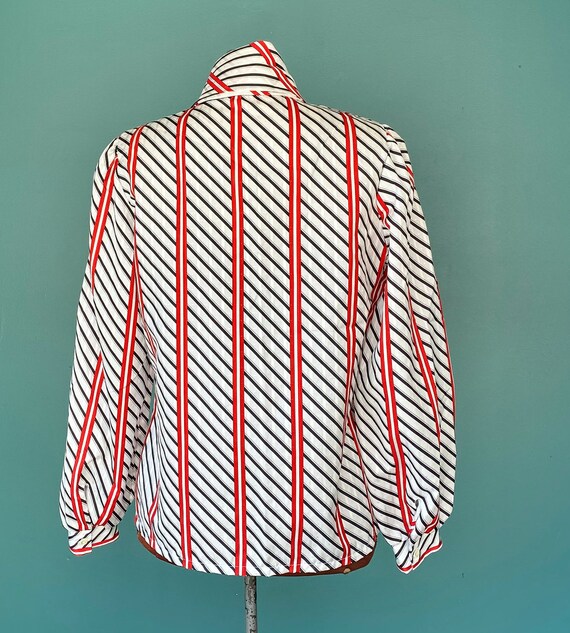 Bow Blouse Striped Blouse 80s Blouse Button Up Bl… - image 7