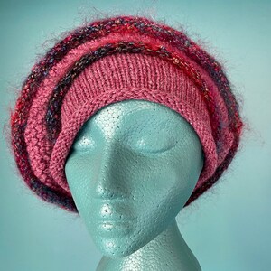 Beret Pink Beret Slouchy Beret Hat Knit Beret Vintage Beret Winter Beret Knit Hat Beret Hat Knit Hat Women Knitted Hat TaraLynEvansStudio image 2