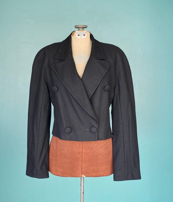 Benetton 90s Vintage Black Crop Blazer TaraLynEvan