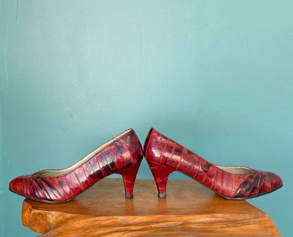 Vintage 80s Womens Red Leather Pumps Vintage Heel… - image 5