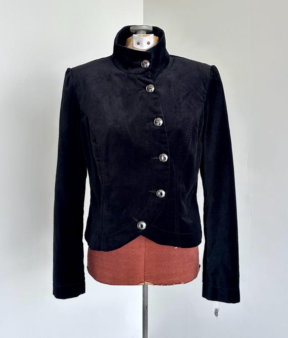 Vintage Y2K Jacket Military Cropped Deadstock | Black Cotton Velvet | Womens | Streetwear Statement Festival | Medium | TaraLynEvansStudio