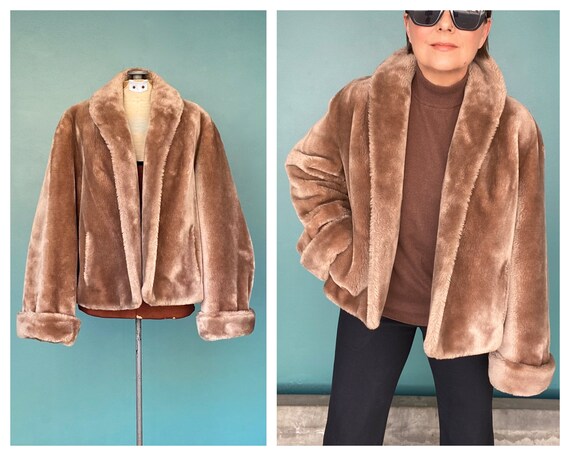 70s LIGHT BROWN FAUX FUR COAT | UK 8 - 10