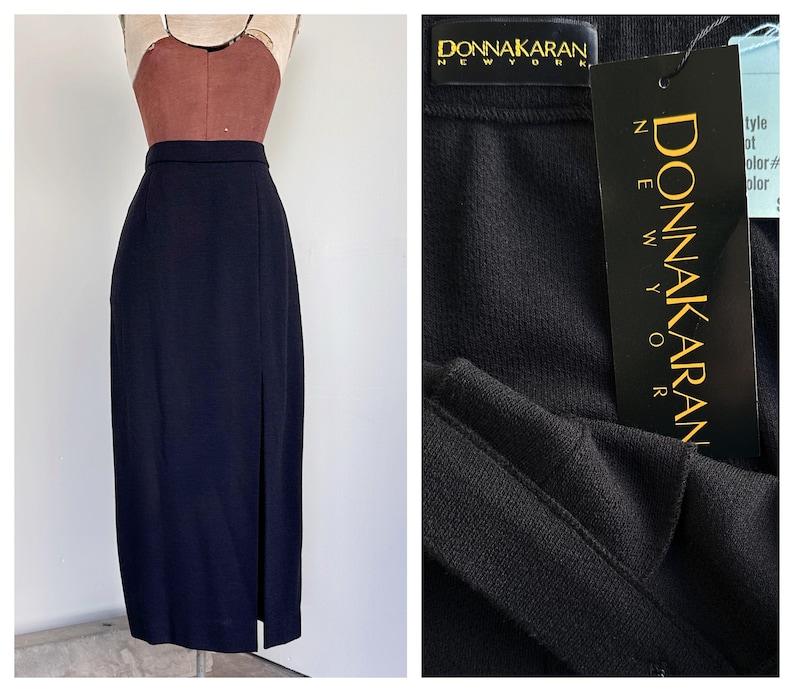 Saia midi vintage de lã Donna Karan | Preta, modelo lápis com fenda | Minimalista feminina | TaraLynEvansStudio imagem 1