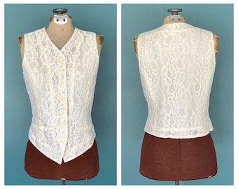 Lace Vest 80s Vest Ivory Vest Vintage Vest Womens Vest Button Up Vest 80s Clothes Women Vest 80s Fashion Women TaraLynEvansStudio