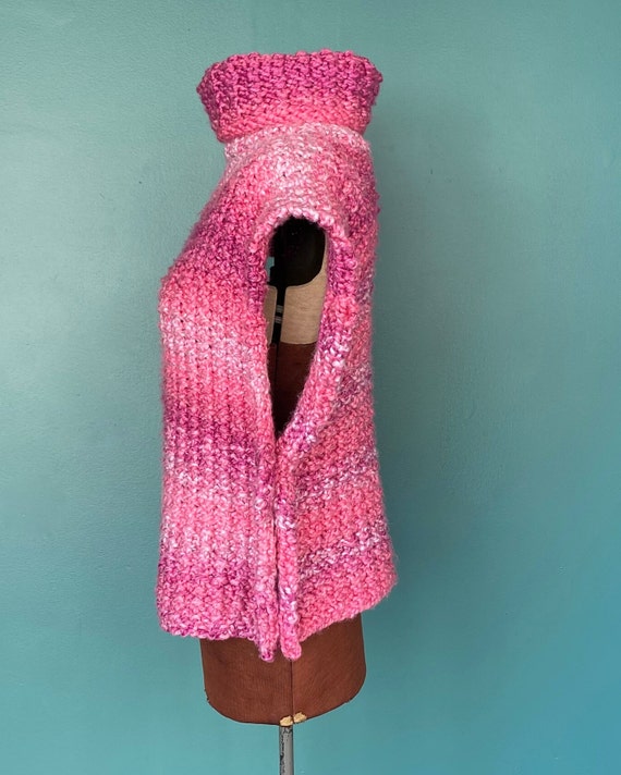 Pink Turtleneck Crochet Sweater Vest Vintage Swea… - image 6