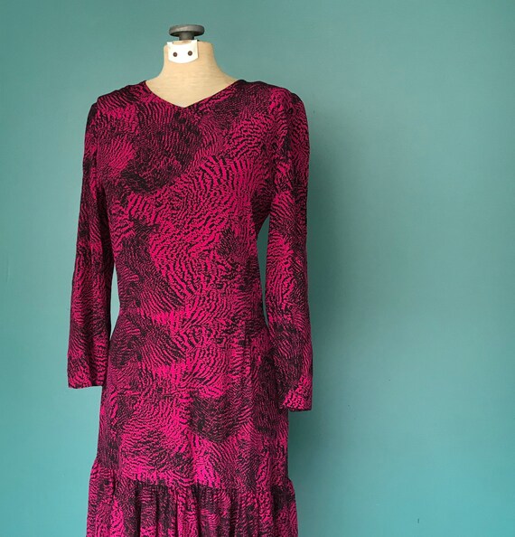 Pink Dress Silk Dress 80s Dress Leopard Print Tar… - image 3