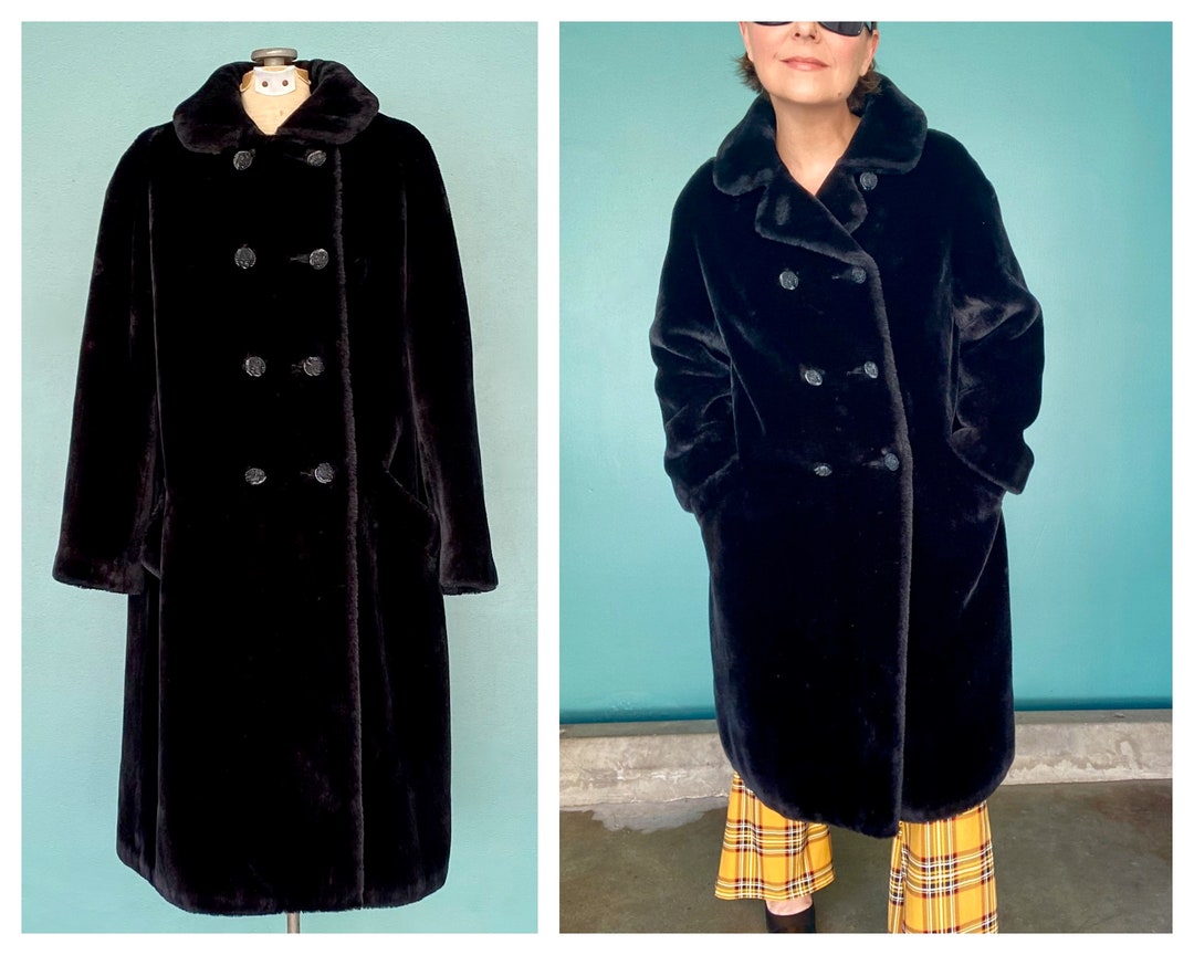 Black maxi faux fur coat hotsell
