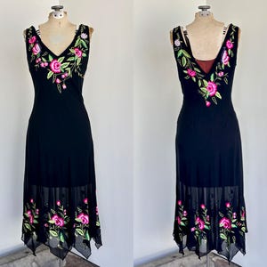 Sue Wong Slip Dress Black Silk Floral Dress Bias Cut Dress Vintage Slip Dress Embroidered Dress Lingerie Dress TaraLynEvansStudio