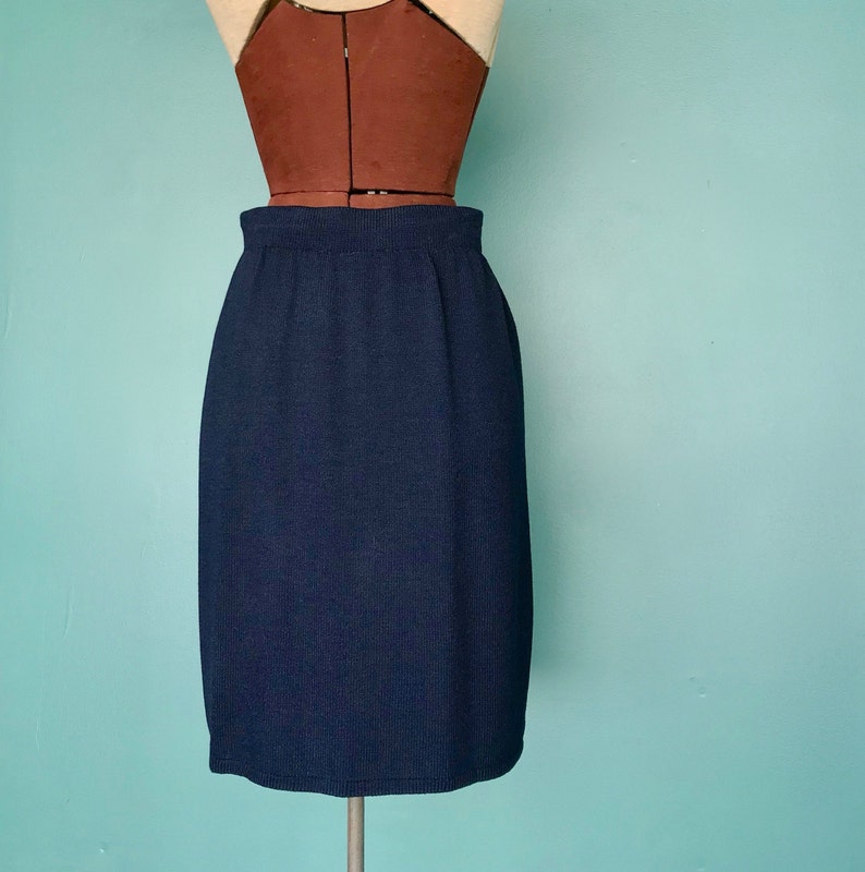 St John 90s Blue Knit Straight Skirt TaraLynEvansStudio image 6