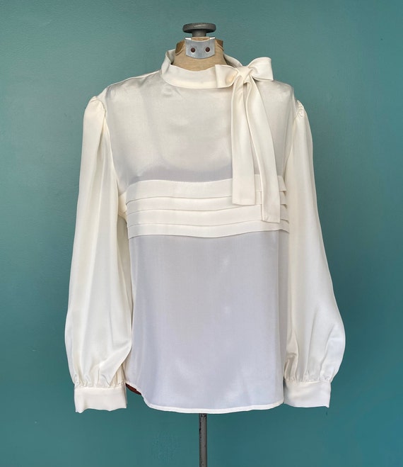 Adolfo White Blouse Silk Blouse 80s Blouse White … - image 2