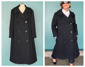 Jacques Heim 60s Black Designer Peacoat Black Coat Women Wool Coat Women Long Coat Women Vintage Winter Coat TaraLynEvansStudio