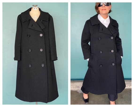 Jacques Heim 60s Black Designer Peacoat Black Coa… - image 1