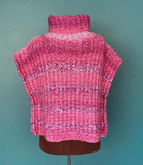 Pink Turtleneck Crochet Sweater Vest Vintage Swea… - image 7