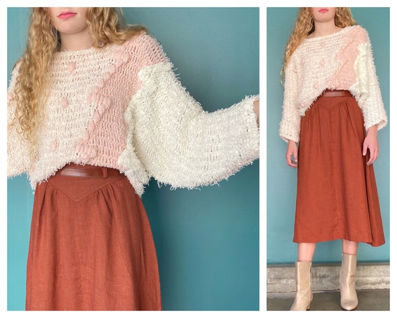Pastel 80s Fuzzy Sweater Pink Crochet Sweater, Tar