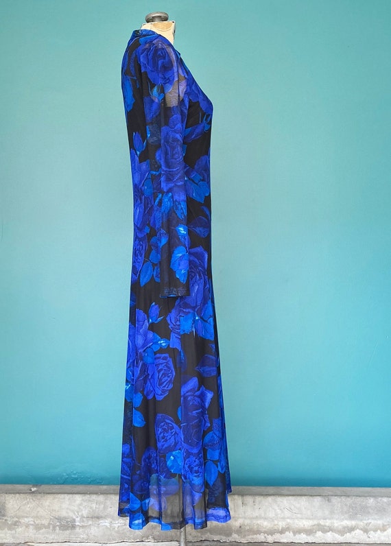 Mesh Dress Y2K Dress Blue Floral Dress Sheer Dres… - image 4