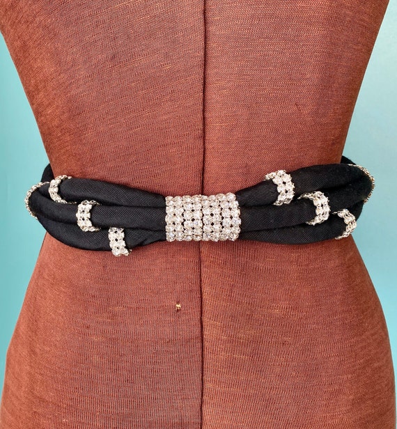 80s Black Rope Rhinestone Vintage Belt TaraLynEva… - image 1