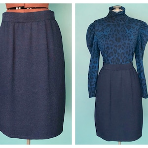 St John 90s Blue Knit Straight Skirt TaraLynEvansStudio image 1