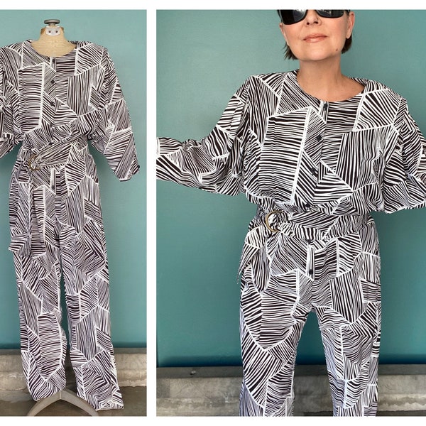 Vintage 80s Designer Womens Jumpsuit Black and White Jumpsuit Vintage Women's Jumpsuit Womens Romper Jumpsuit TaraLynEvansStudio