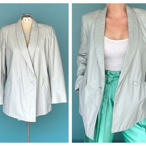 Leather Blazer 90s Gray Vintage Blazer Jacket Women Blazer Vintage 90s Women Blazer Vintage TaraLynEvansStudio image 1