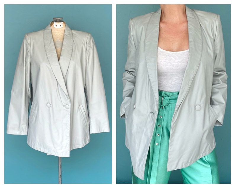 Leather Blazer 90s Gray Vintage Blazer Jacket Women Blazer Vintage 90s Women Blazer Vintage TaraLynEvansStudio image 1