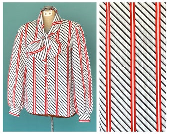 Bow Blouse Striped Blouse 80s Blouse Button Up Blouse Bow Collar Blouse Women Vintage Blouse Printed Blouse TaraLynEvansStudoi