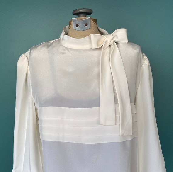 Adolfo White Blouse Silk Blouse 80s Blouse White … - image 3
