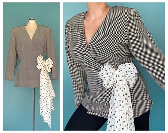 Vintage 80s Polka Dot Wrap Silk Blazer TaraLynEvansStudio