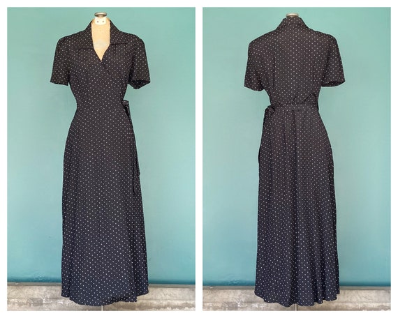 Polka Dot Dress Wrap Dress Maxi Dress 80s Dress Black… - Gem
